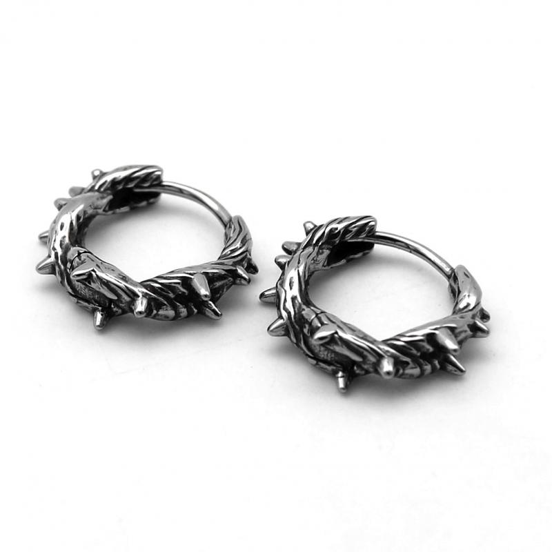 Street Fashion Earrings - Retro Punk Black Thorn Hoop Earrings