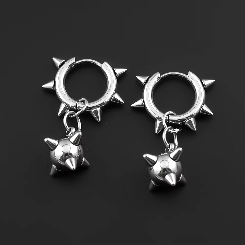 Street Fashion Earrings - Gothic Spiky Sphere Drop Earrings Stainless