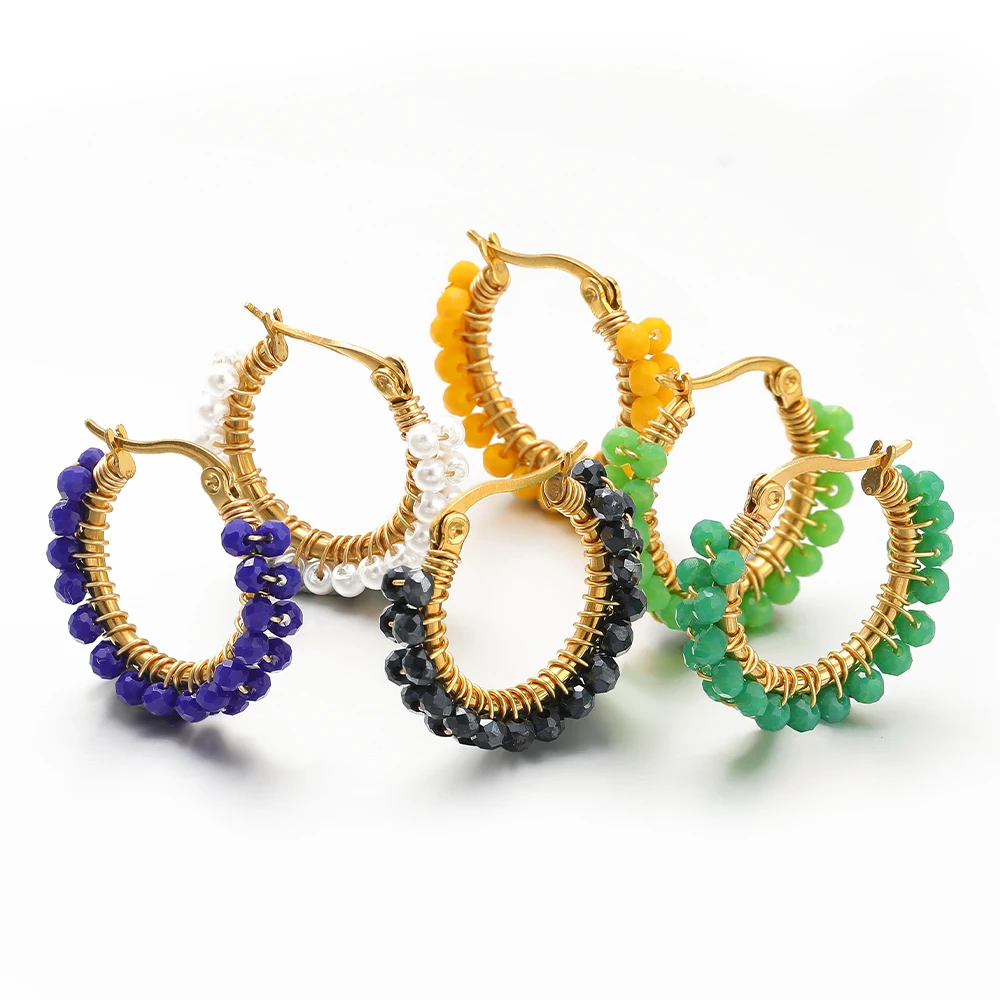 Street Fashion Earrings - 1 Pair Crystal Beads Wire Winding