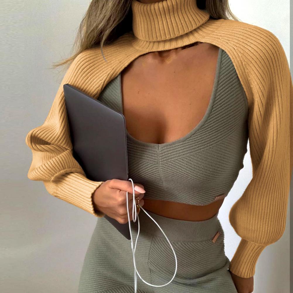 Street Fashion Vest - Knitwear Female Vest Ribbed Fashion Turtleneck