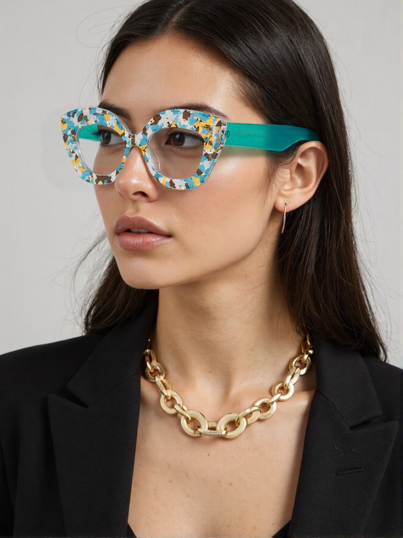 Fashion Street Cat - Large Frame Cat-Eye Floral Glass Texture