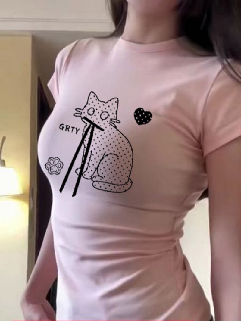 Fashion Street Cat - Cotton 100% Y2K Slim Fit Cropped