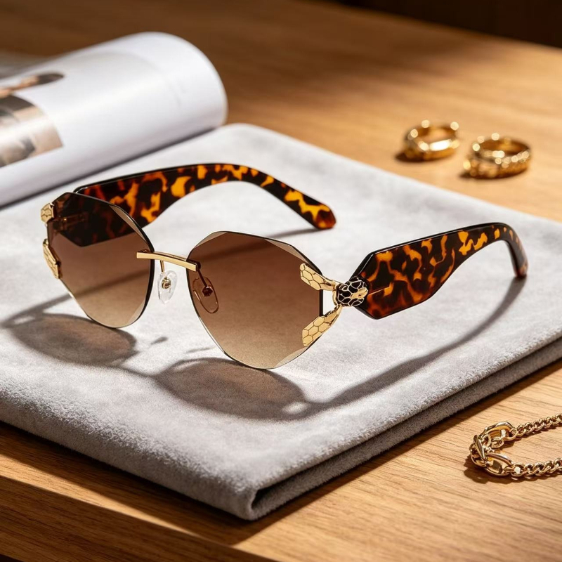Street Fashion Glasses - 2026 Snake Head Decor Rimless Sunglasses