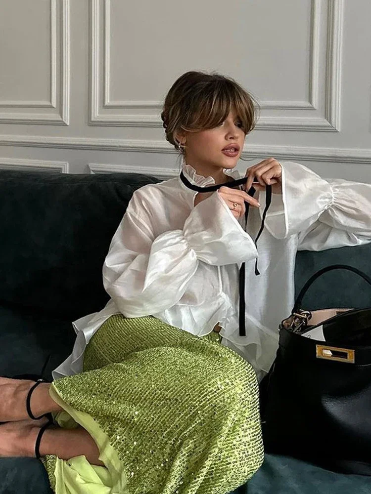Women White Ruffle Hem Tie Nec - огляд і ціна Fashion Street Night