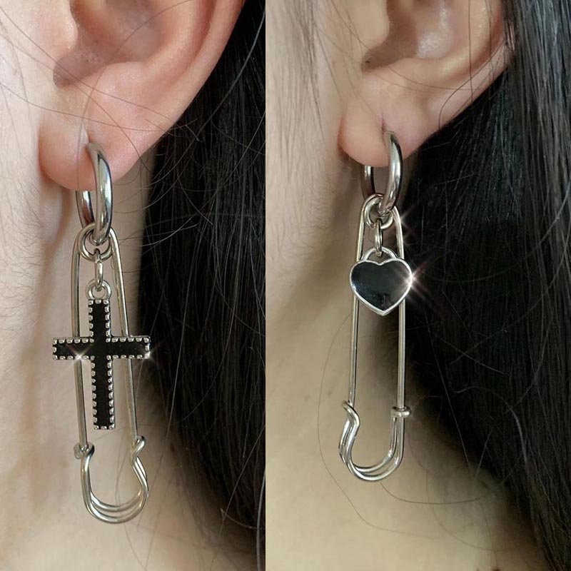 Gothic Safety Pin Drop Hoop Ea - огляд і ціна Street Fashion Earrings